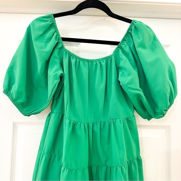 Style House Kelly Green Tiered Puff Sleeve Mini Dress sz Small - Picture 6 of 9